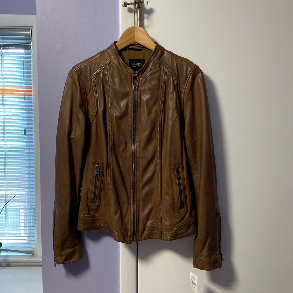 Lamarque Leather Jacket - Cognac - NEW